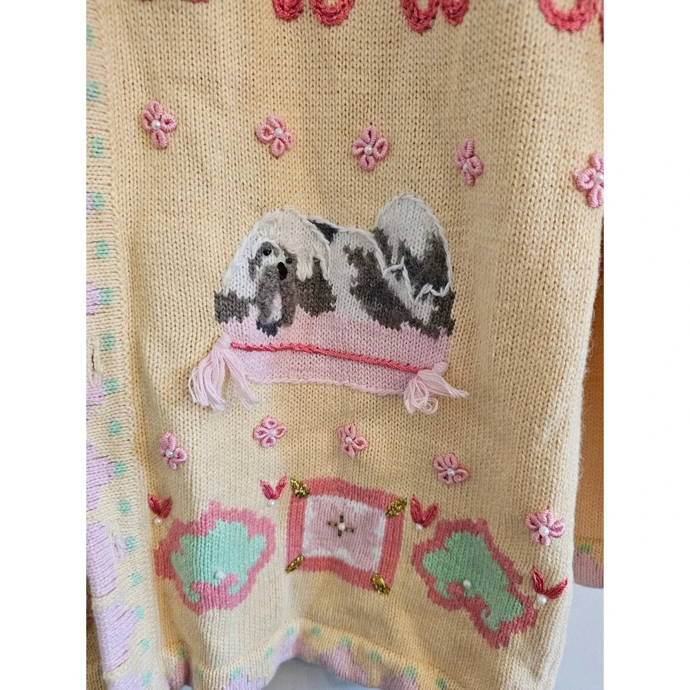 Storybook Knits Lhasa Apso Dog Cardigan Sweater grandmacore Embroidered medium - Picture 5 of 11